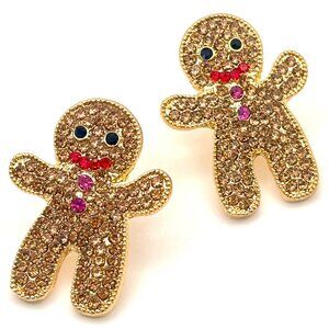 Whimsical Sparkly Rhinestones Jeweled Gingerbread Man Men Christmas Earrings New